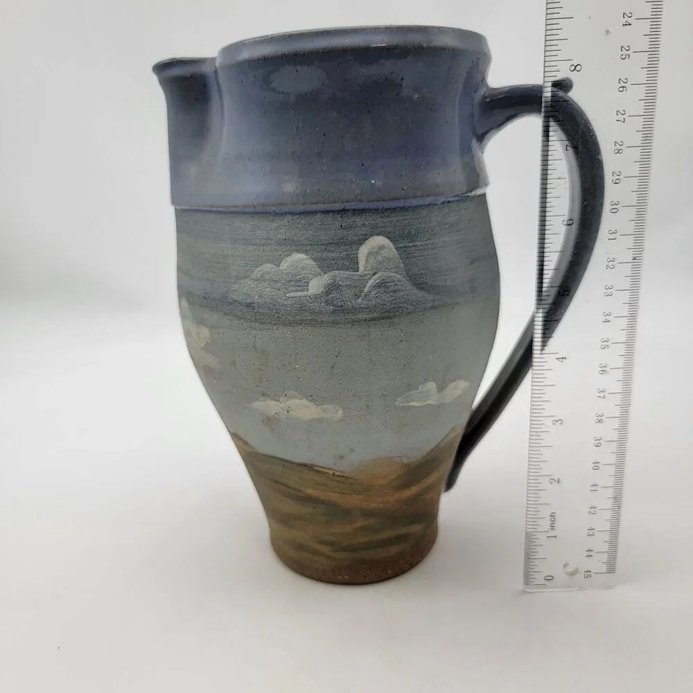 Vintage Handcrafted Pottery Pitcher With Scenic Landscape Design Signed G Tyson - Picture 8 of 8